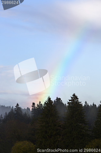 Image of Landscape of Bavarian mountains with rainbow