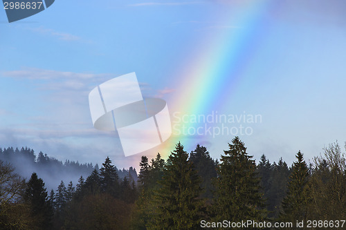 Image of Landscape of Bavarian mountains with rainbow