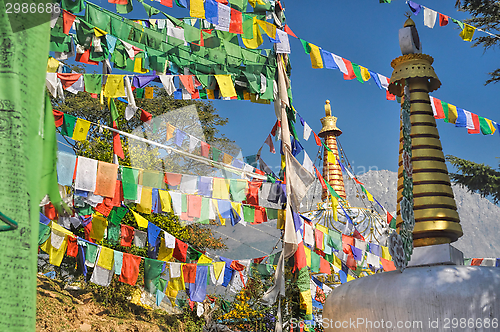 Image of Buddhist prayer flags in  Dharamshala, India