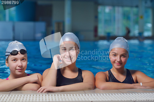 Image of children group  at swimming pool