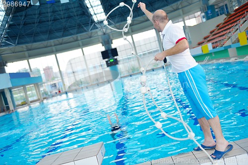 Image of help and rescue on swimming pool