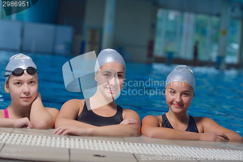 Image of children group  at swimming pool