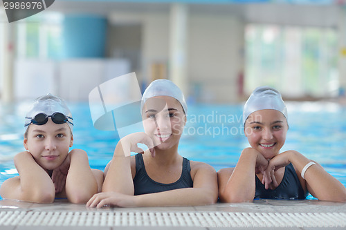 Image of children group  at swimming pool