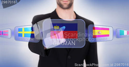 Image of Hand pushing on a touch screen interface