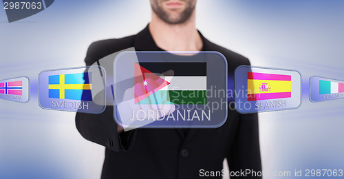 Image of Hand pushing on a touch screen interface