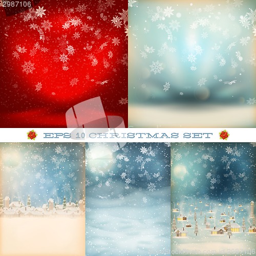 Image of Christmas set, snowfall. EPS 10