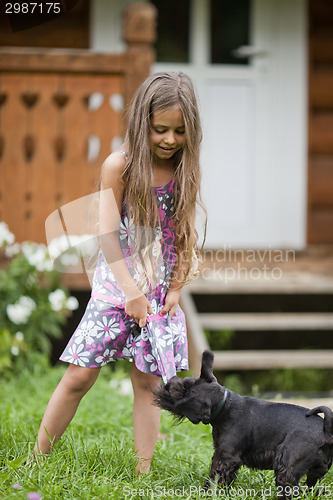 Image of Little girl playing with her dog