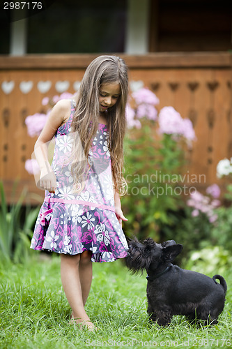 Image of Little girl playing with her dog