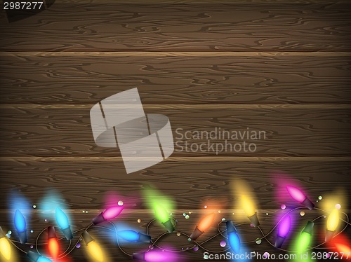 Image of Vintage Christmas planked wood with lights. EPS 10