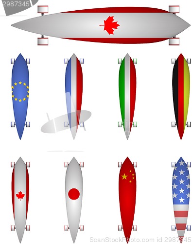 Image of Vector illustration of world flags longboards