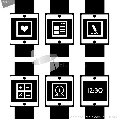 Image of Black vector icons for smart watch
