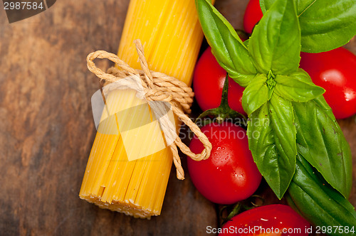 Image of Italian spaghetti pasta tomato and basil