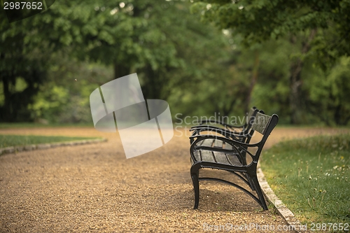 Image of Stylish bench in autumn park