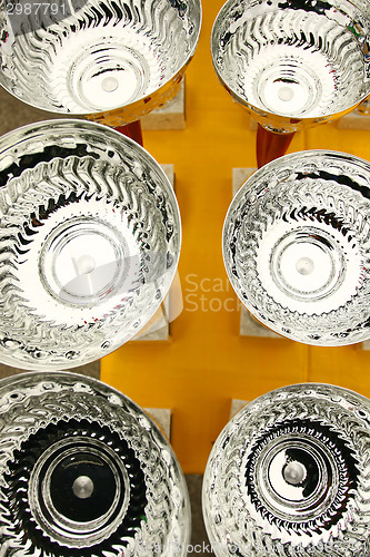 Image of Champion trophies birds eye view