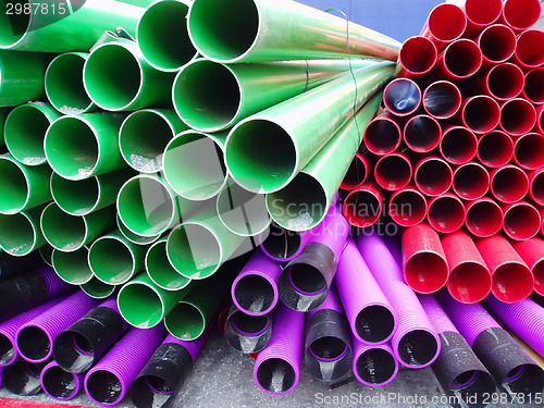 Image of Stacks of plastic pipes