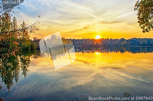 Image of Autumn sunset on the lake