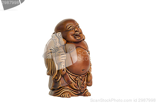 Image of Statuette of laughing Buddha on a white background
