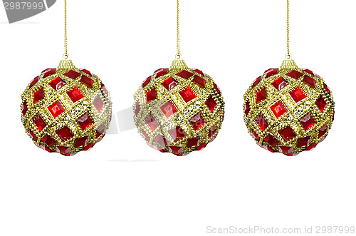 Image of Toys for the Christmas tree, red-yellow balls on a white backgro