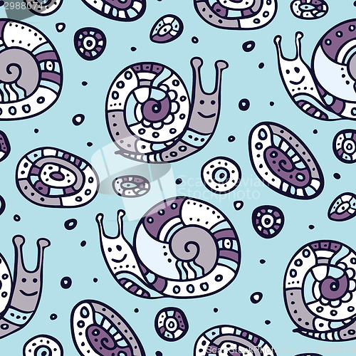 Image of Seamless pattern of cartoon snails.