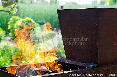 Image of Fire in the brazier on vacation in the cottage