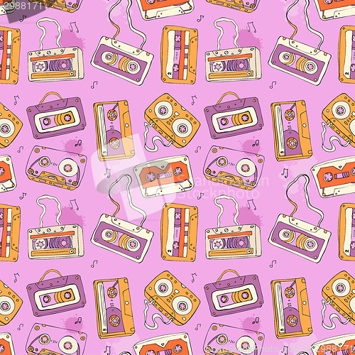 Image of  Audio cassette. Seamless pattern.