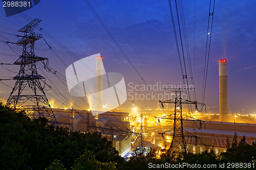 Image of petrochemical industrial plant at night 