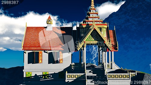 Image of Buddhist temple in mountains