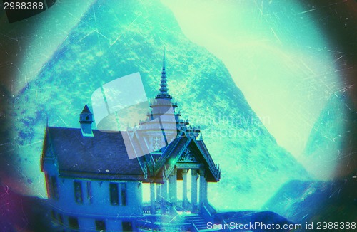 Image of Buddhist temple in mountains