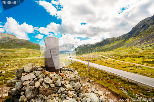 Image of Navigation Mark Pointer Near Highway On Norway Mountain