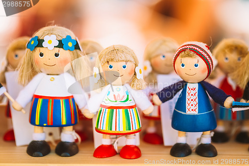 Image of Colorful Estonian Wooden Dolls At The Market