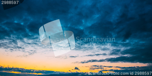 Image of Dark Blue Dramatic Sky At Sunset Sunrise Background