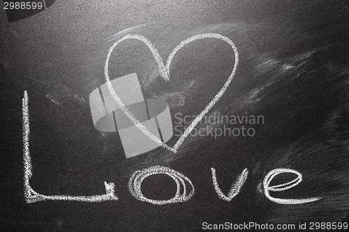 Image of Love heart drawing on a school chalkboard 