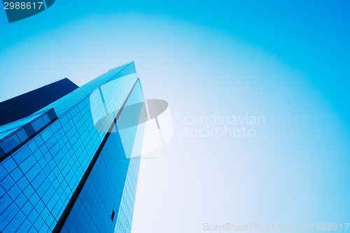 Image of Blue Skyscrapers Background. Modern Architecture In Estonian Cap