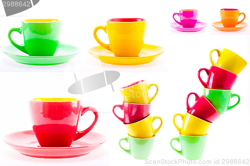 Image of Beautiful Yellow, Red, Green Color Cups, Set, Collage