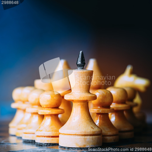 Image of Chess Leader Leading His Army White Wooden Figures