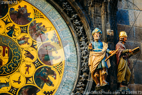 Image of Astronomical Clock In Prague, Czech Republic. Close Up Photo