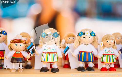 Image of Colorful Estonian Wooden Dolls At The Market