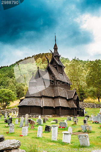Image of Borgund Stave Stavkirke Church And Graveyard, Norway