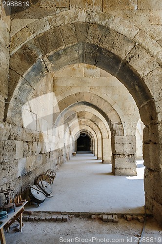 Image of arches and columns in Sultanhani caravansary on Silk Road, Turkey