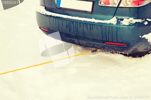 Image of closeup of towing car with towing rope