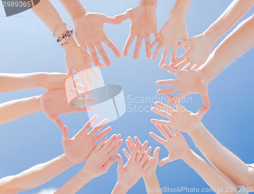 Image of close up of circle of hands