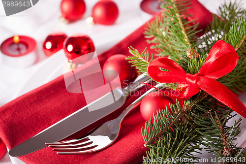 Image of Red themed Christmas place setting