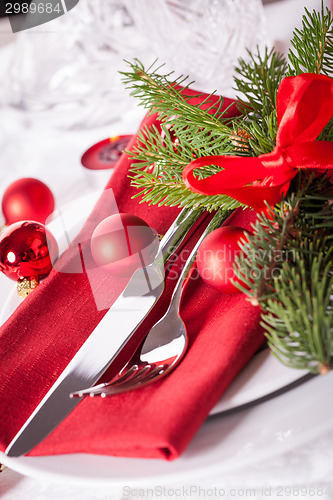 Image of Red themed Christmas place setting