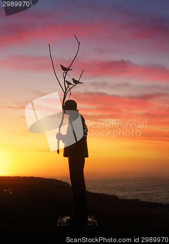 Image of Man Playing with Birds Silhouette