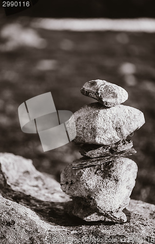Image of Stack Of Rocks On Norwegian Mountain, Norway Nature. Black And W