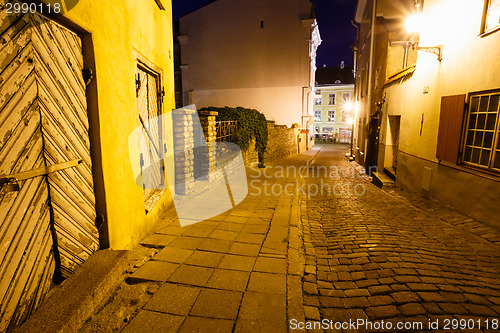 Image of Scenic view of the evening street in the Old Town in Tallinn, Es