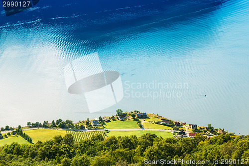 Image of Small Town And Cruise Port Aurlandsvangen In Norwegian Fjords. V