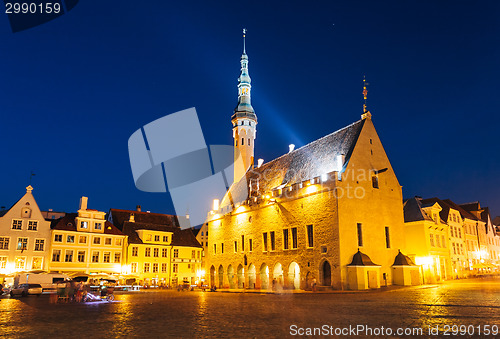 Image of Tallinn Central Town Hall Square By Night (Raekoja Plats)