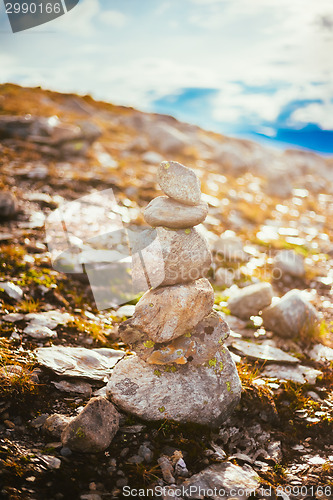 Image of Stack Of Rocks On Norwegian Mountain, Norway Nature