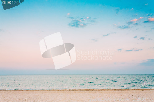 Image of Soft Sea Ocean Waves Wash Over White Sand, Beach Background